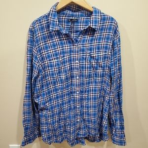 GAP Blue & Pink Boyfriend Flannel XL